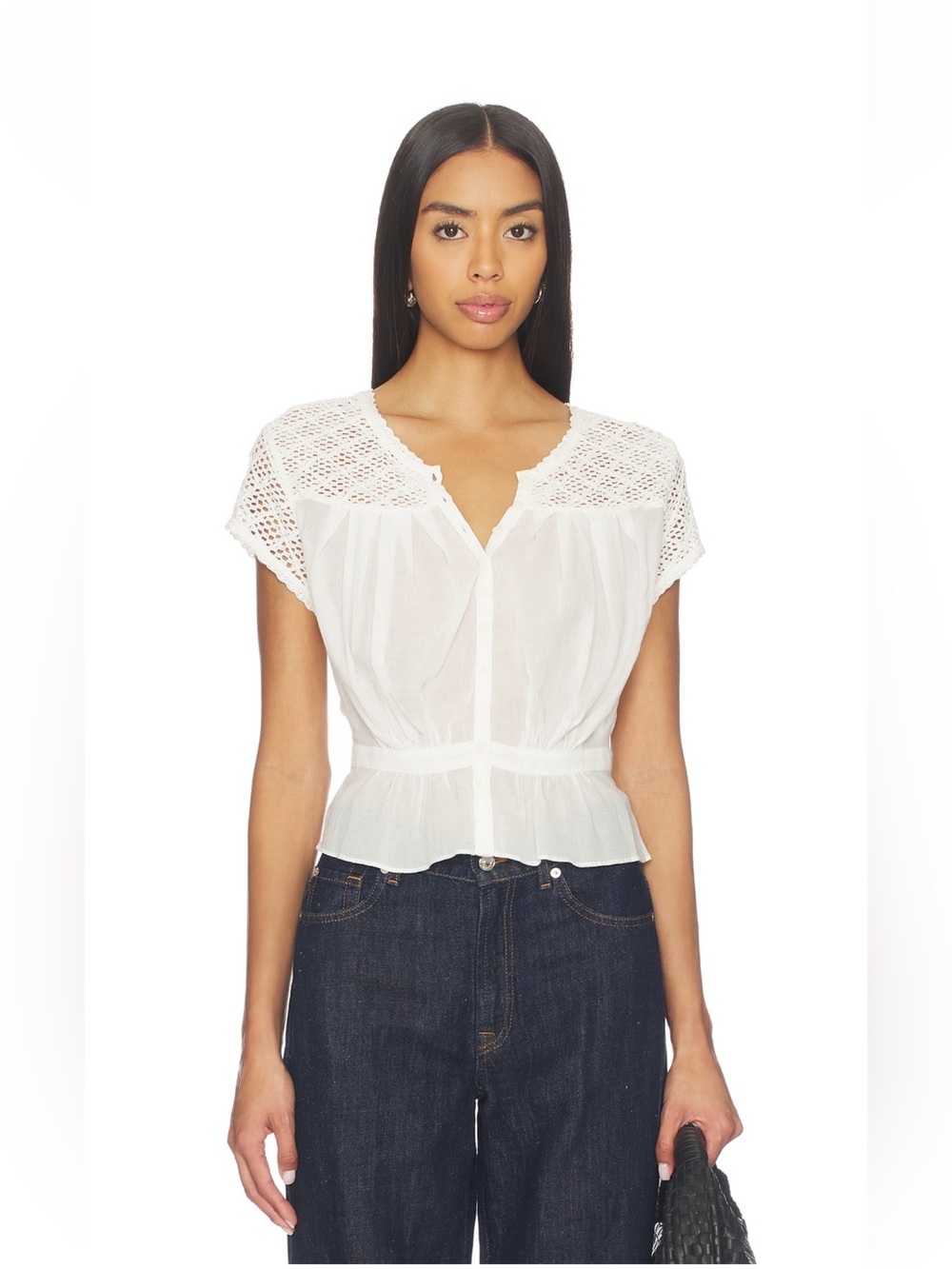 NWT Free People Gemma Embroidered Button-Up Babydoll Top Size XS